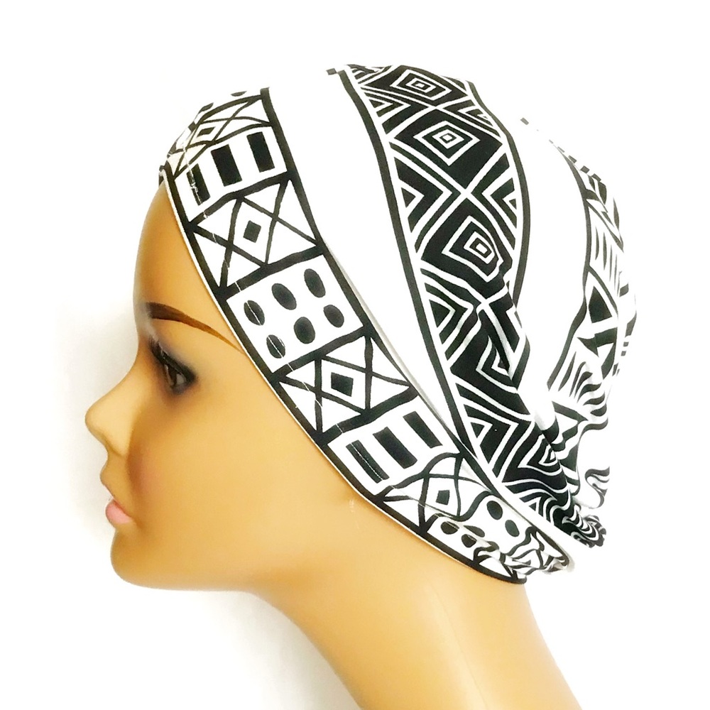 OKIYAH®️ SATIN LINED SLOUCH CAP - ANKARA BLACK